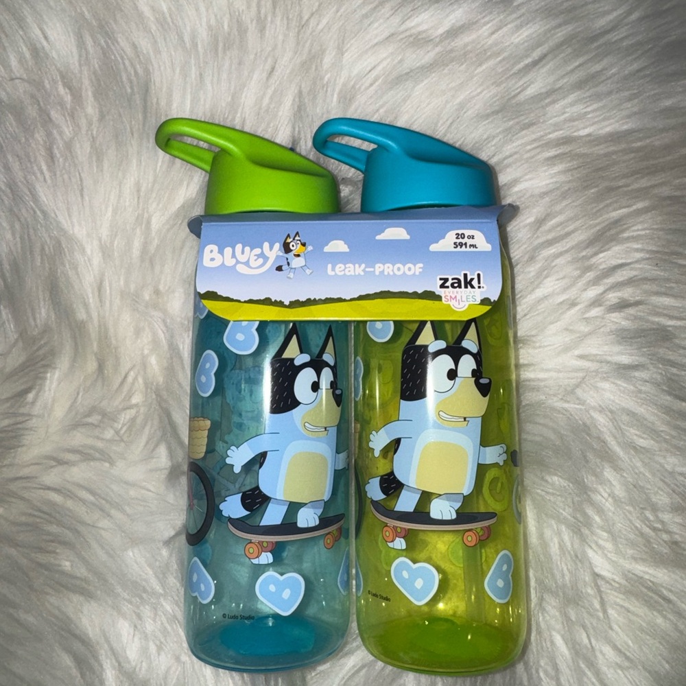 Kids Bluey Straw Bottle - Blue & Green